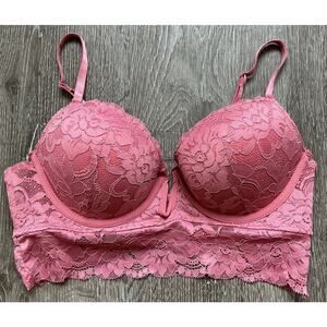 Marilyn Monroe Long Line Lace Plunge Bra 34C Pink Mauve